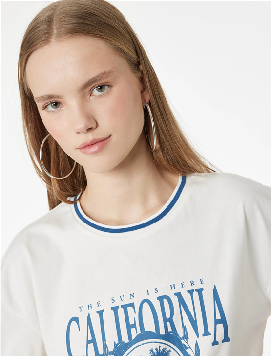 Koton Y26 6Sal10088Ik 010 Ekru Kadın Jersey Kısa Kol T-shirt