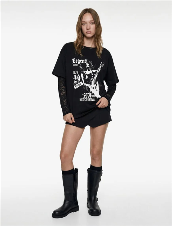 Koton Y26 6Sal10089Ik 999 Siyah Kadın Jersey Kısa Kol T-shirt