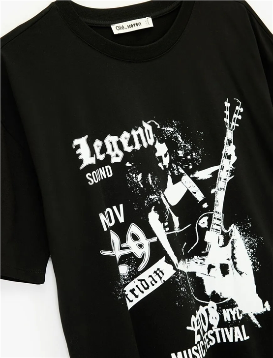 Koton Y26 6Sal10089Ik 999 Siyah Kadın Jersey Kısa Kol T-shirt