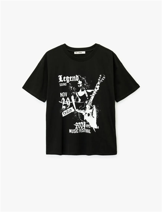Koton Y26 6Sal10089Ik 999 Siyah Kadın Jersey Kısa Kol T-shirt