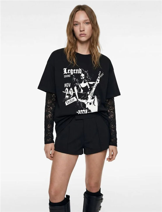 Koton Y26 6Sal10089Ik 999 Siyah Kadın Jersey Kısa Kol T-shirt