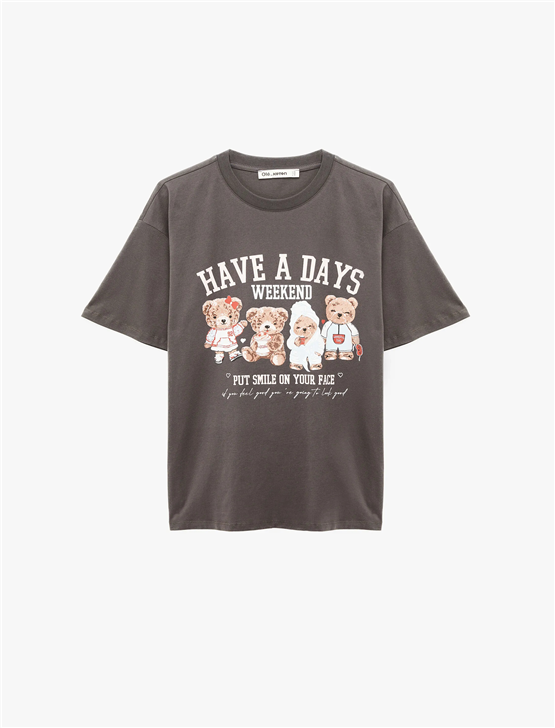Koton Y26 6Sal10094Ik 926 Antrasıt Kadın Jersey Kısa Kol T-shirt