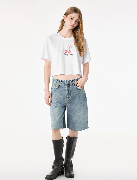 Koton Y26 6Sal10095Ik 010 Ekru Kadın Jersey Kısa Kol T-shirt