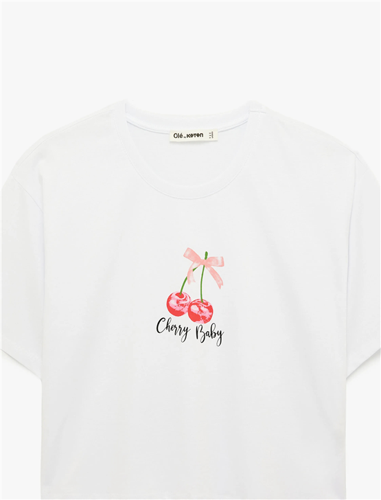 Koton Y26 6Sal10095Ik 010 Ekru Kadın Jersey Kısa Kol T-shirt