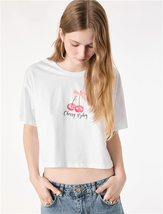 Koton Y26 6Sal10095Ik 010 Ekru Kadın Jersey Kısa Kol T-shirt