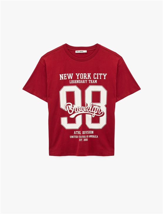 Koton Y26 6Sal10097Ik 467 Bordo Kadın Jersey Kısa Kol T-shirt