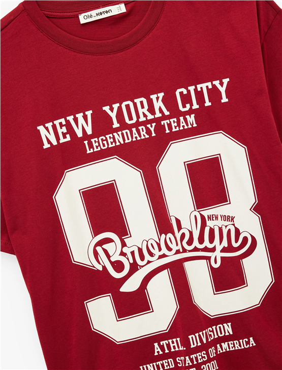 Koton Y26 6Sal10097Ik 467 Bordo Kadın Jersey Kısa Kol T-shirt