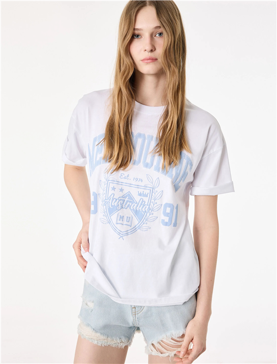 Koton Y26 6Sal10101Ik 010 Ekru Kadın Jersey Kısa Kol T-shirt