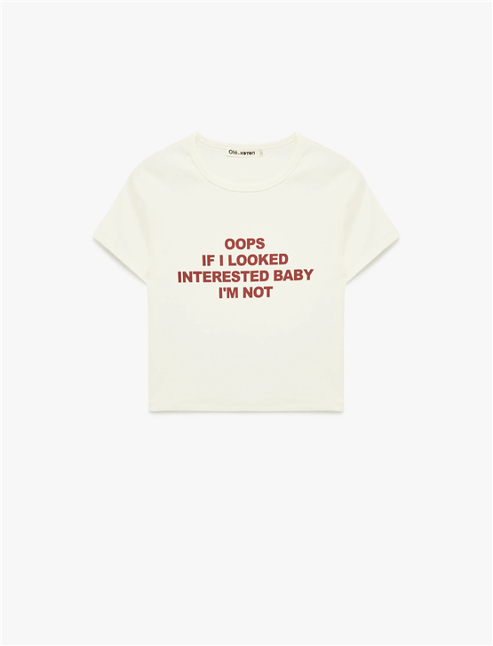 Koton Y26 6Sal10102Ik 010 Ekru Kadın Jersey Kısa Kol T-shirt