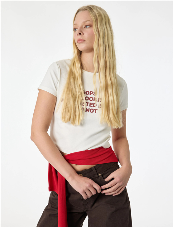 Koton Y26 6Sal10102Ik 010 Ekru Kadın Jersey Kısa Kol T-shirt