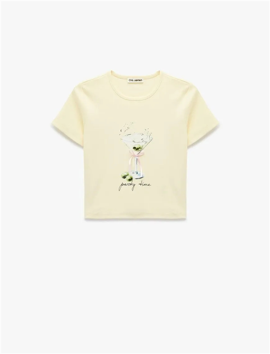Koton Y26 6Sal10103Ik 153 Sarı Kadın Jersey Kısa Kol T-shirt