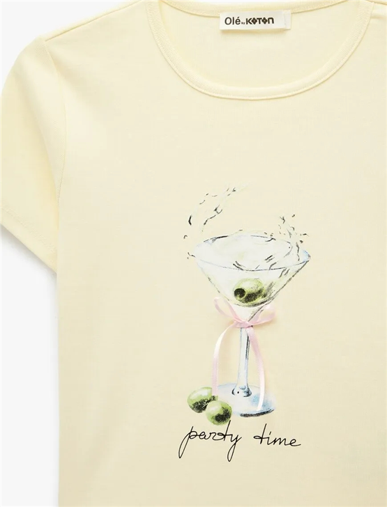 Koton Y26 6Sal10103Ik 153 Sarı Kadın Jersey Kısa Kol T-shirt