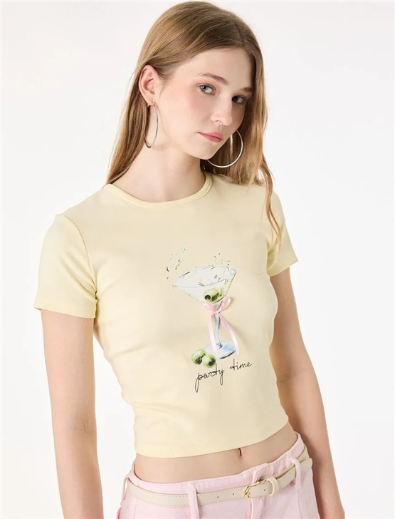 Koton Y26 6Sal10103Ik 153 Sarı Kadın Jersey Kısa Kol T-shirt