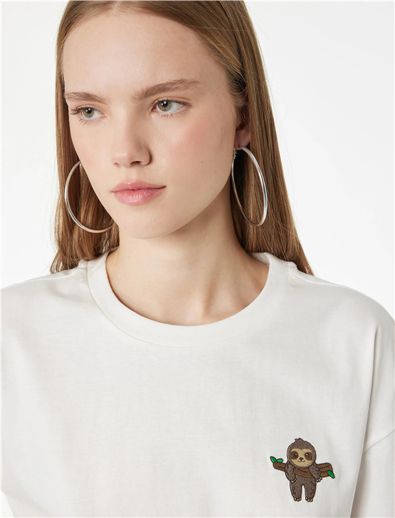 Koton Y26 6Sal10104Ik 010 Ekru Kadın Jersey Kısa Kol T-shirt