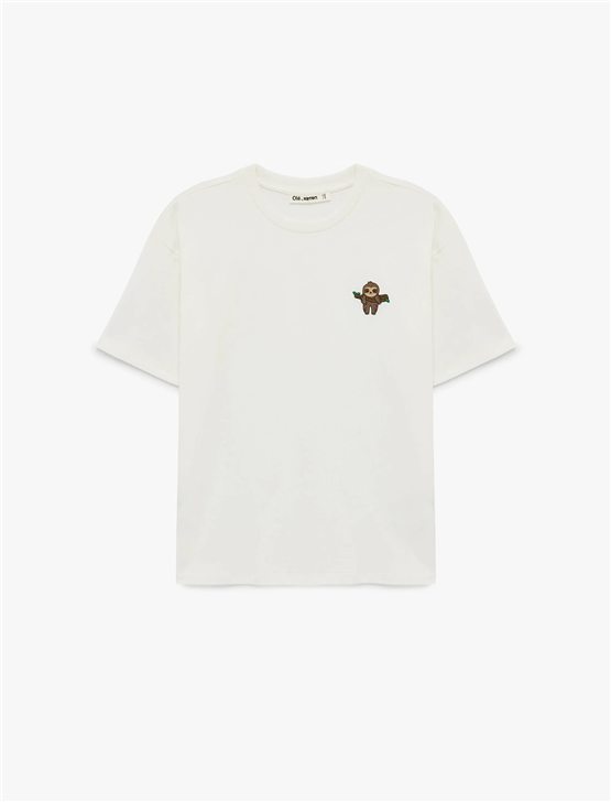 Koton Y26 6Sal10104Ik 010 Ekru Kadın Jersey Kısa Kol T-shirt