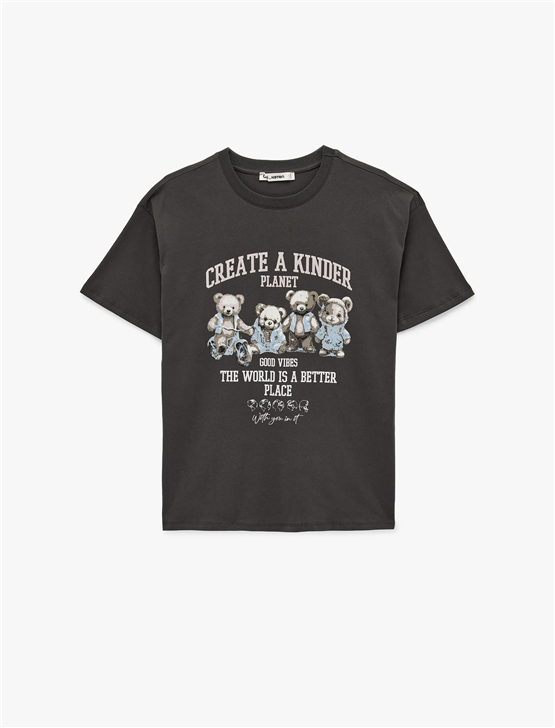 Koton Y26 6Sal10107Ik 927 Antrasıt Kadın Jersey Kısa Kol T-shirt