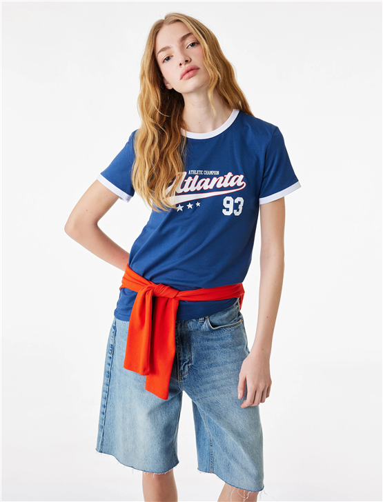 Koton Y26 6Sal10116Ik 702 Lacivert Kadın Jersey Kısa Kol T-shirt