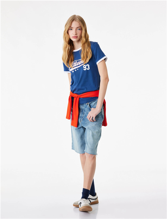 Koton Y26 6Sal10116Ik 702 Lacivert Kadın Jersey Kısa Kol T-shirt