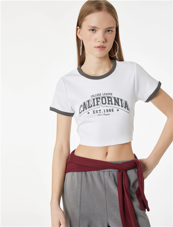 Koton Y26 6Sal10119Ik 010 Ekru Kadın Jersey Kısa Kol T-shirt
