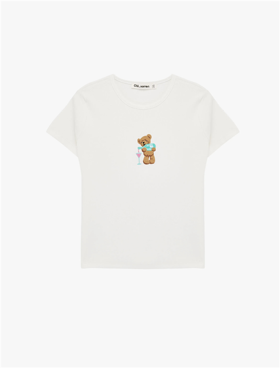 Koton Y26 6Sal10121Ik 010 Ekru Kadın Jersey Kısa Kol T-shirt