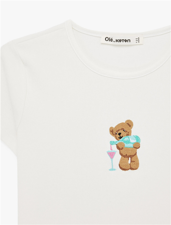 Koton Y26 6Sal10121Ik 010 Ekru Kadın Jersey Kısa Kol T-shirt