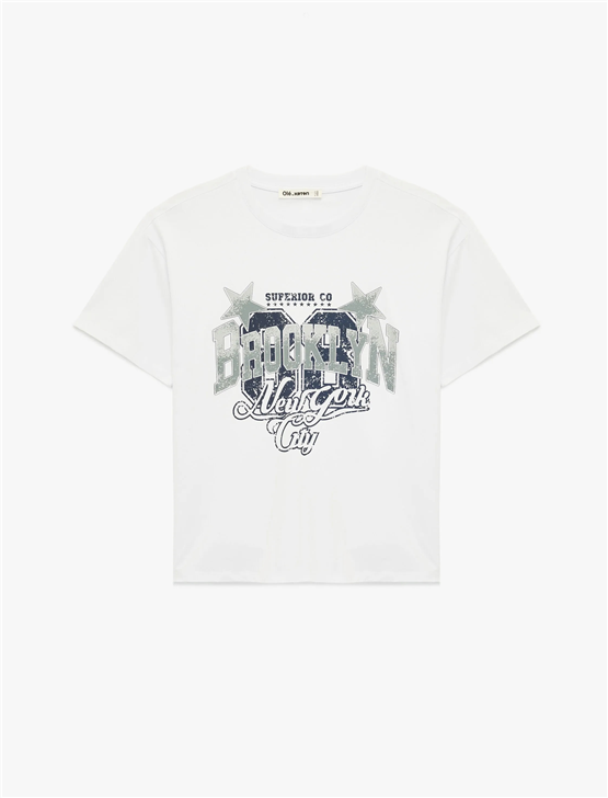 Koton Y26 6Sal10122Ik 010 Ekru Kadın Jersey Kısa Kol T-shirt