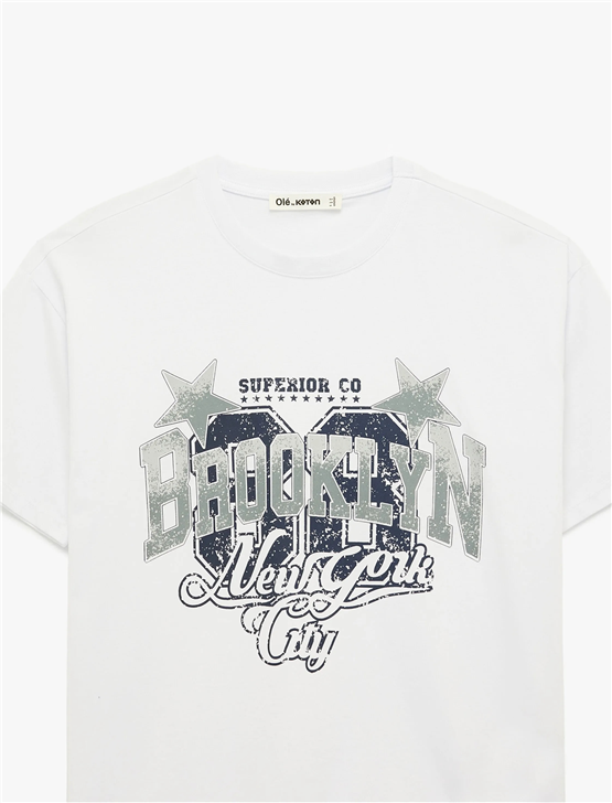 Koton Y26 6Sal10122Ik 010 Ekru Kadın Jersey Kısa Kol T-shirt