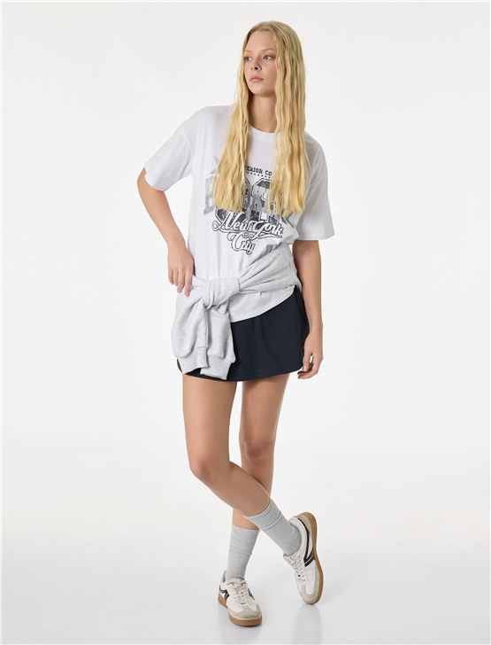 Koton Y26 6Sal10122Ik 010 Ekru Kadın Jersey Kısa Kol T-shirt