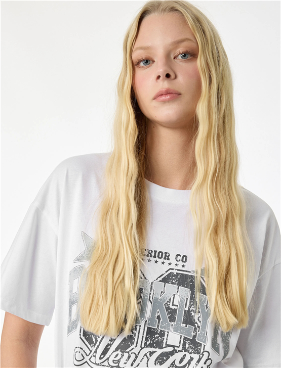 Koton Y26 6Sal10122Ik 010 Ekru Kadın Jersey Kısa Kol T-shirt