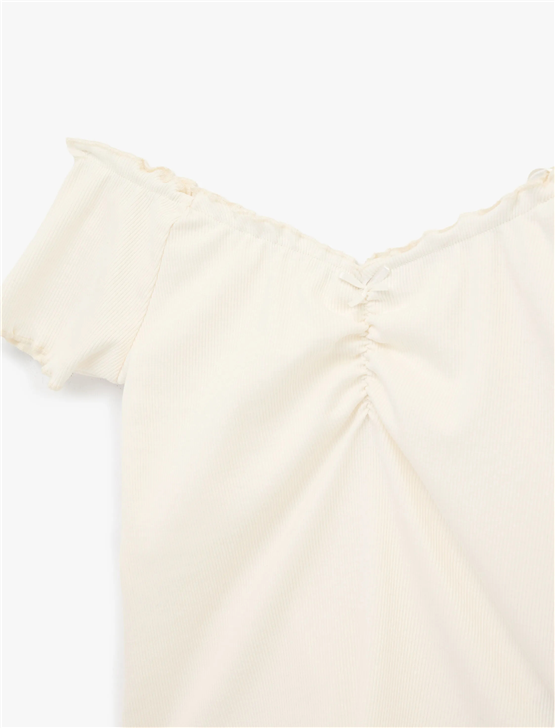 Koton Y26 6Sal10128Ik 010 Ekru Kadın Jersey Kısa Kol T-shirt