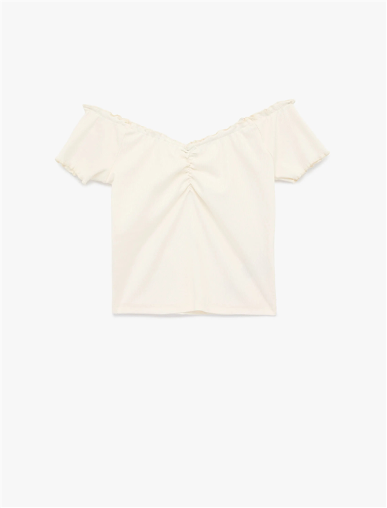 Koton Y26 6Sal10128Ik 010 Ekru Kadın Jersey Kısa Kol T-shirt