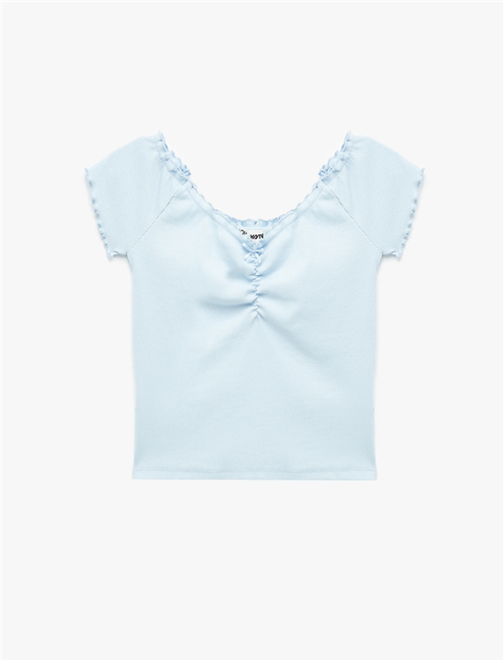 Koton Y26 6Sal10128Ik 640 Mavi Kadın Jersey Kısa Kol T-shirt