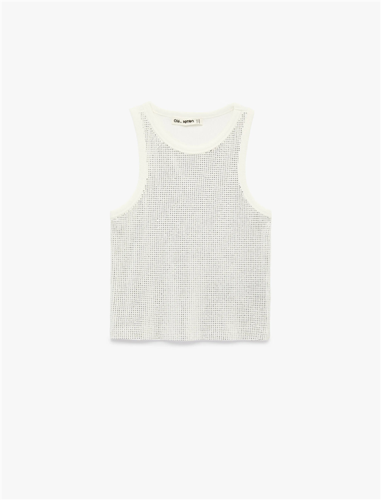 Koton Y26 6Sal30007Ik 010 Ekru Kadın Jersey Kolsuz T-shirt