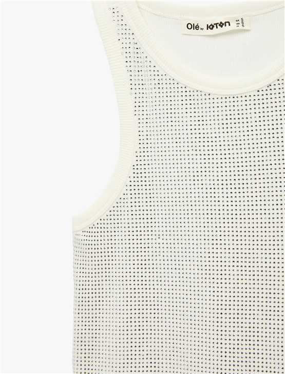 Koton Y26 6Sal30007Ik 010 Ekru Kadın Jersey Kolsuz T-shirt