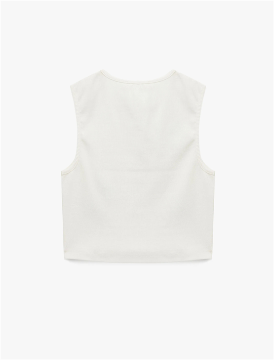 Koton Y26 6Sal30022Ik 010 Ekru Kadın Jersey Kolsuz T-shirt