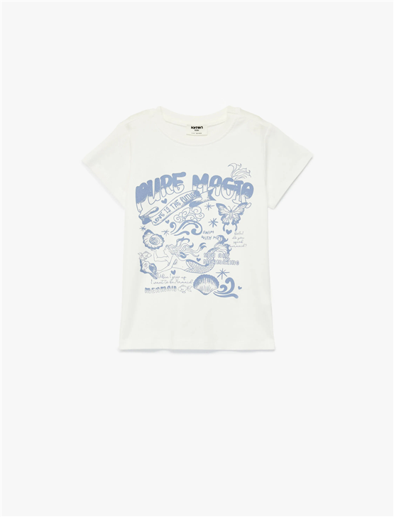 Koton Y26 6Skg10018Ak 010 Ekru Kız Çocuk Jersey Kısa Kol T-Shirt