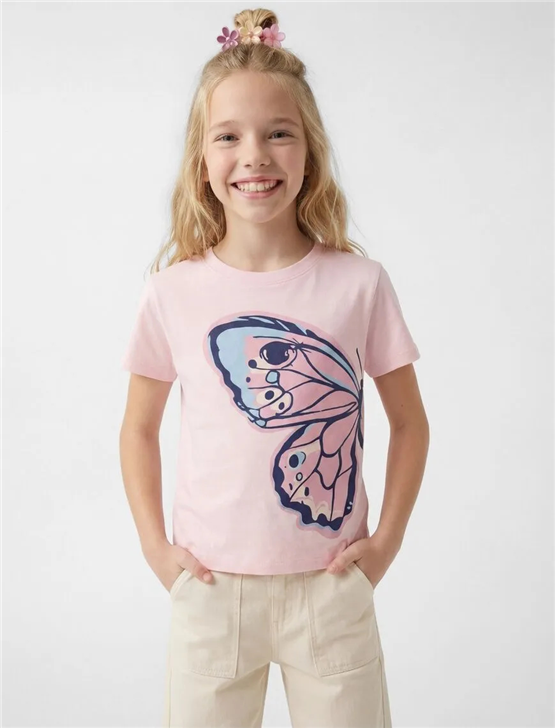 Koton Y26 6Skg10020Ak 274 Pembe Kız Çocuk Jersey Kısa Kol T-Shirt