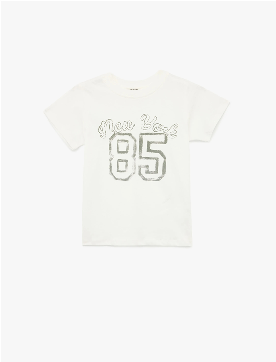 Koton Y26 6Skg10036Ak 010 Ekru Kız Çocuk Jersey Kısa Kol T-Shirt