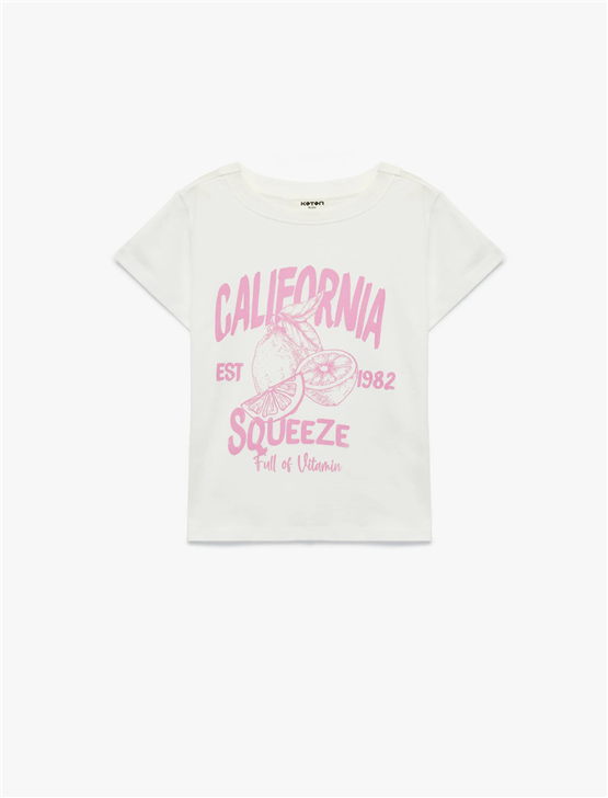 Koton Y26 6Skg10039Ak 010 Ekru Kız Çocuk Jersey Kısa Kol T-Shirt