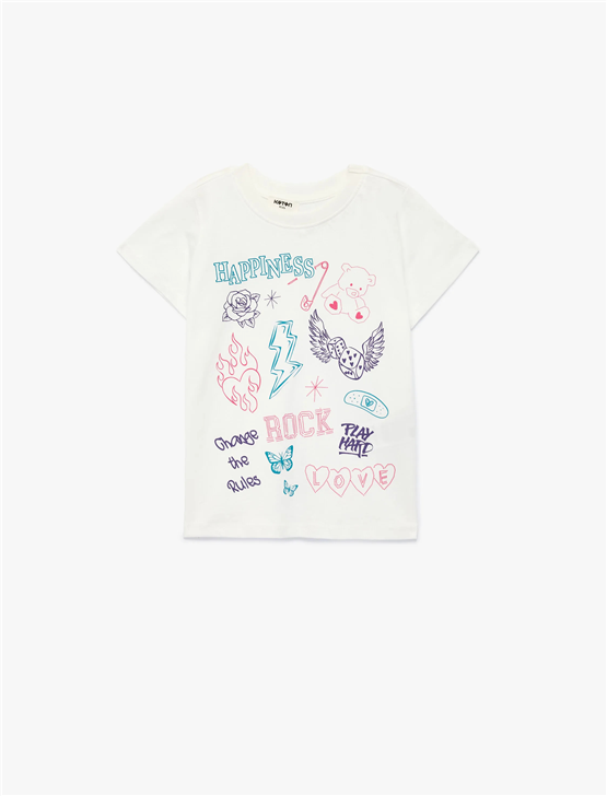Koton Y26 6Skg10040Ak 010 Ekru Kız Çocuk Jersey Kısa Kol T-Shirt