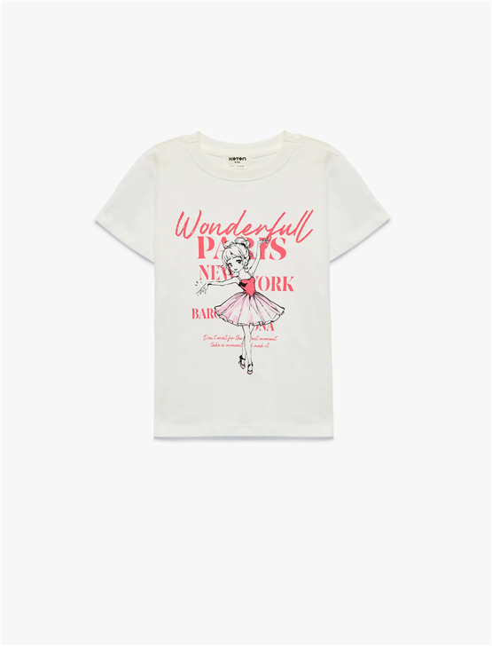 Koton Y26 6Skg10110Ak 010 Ekru Kız Çocuk Jersey Kısa Kol T-Shirt
