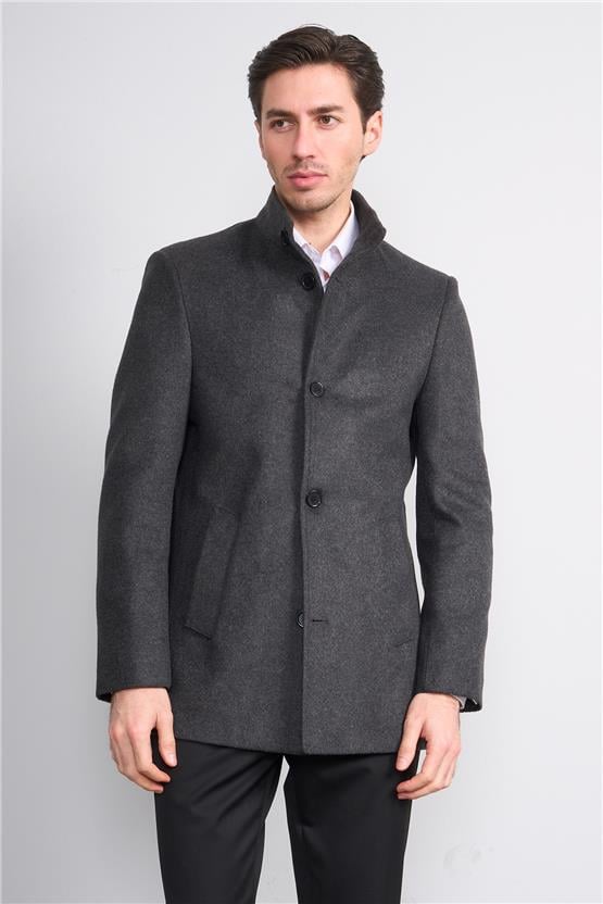 Kurpa 070 A.Gri Erkek Kurpa Dik Yaka Kaşe Kaban