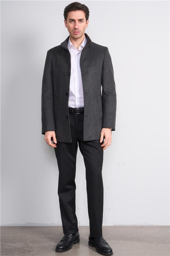 Kurpa 070 A.Gri Erkek Kurpa Dik Yaka Kaşe Kaban