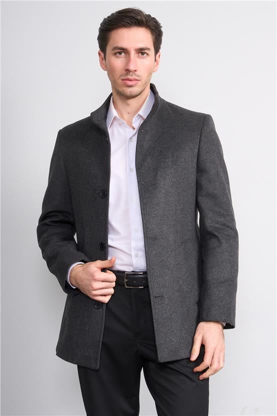 Kurpa 070 A.Gri Erkek Kurpa Dik Yaka Kaşe Kaban