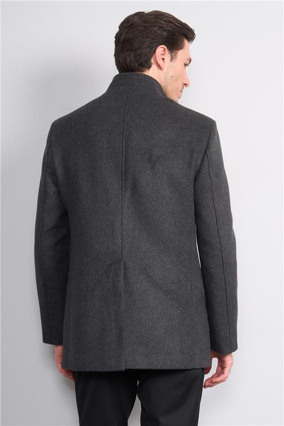 Kurpa 070 A.Gri Erkek Kurpa Dik Yaka Kaşe Kaban