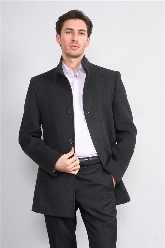 Kurpa 070 Füme Erkek Kurpa Dik Yaka Kaşe Kaban