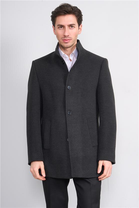 Kurpa 070 Füme Erkek Kurpa Dik Yaka Kaşe Kaban