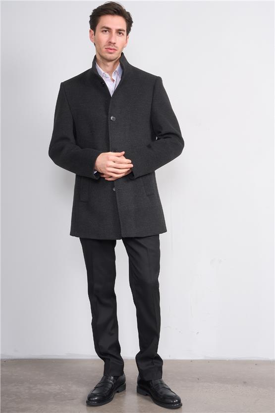 Kurpa 070 Füme Erkek Kurpa Dik Yaka Kaşe Kaban