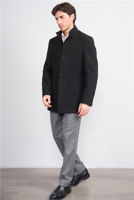 Kurpa 070 Siyah Erkek Kurpa Dik Yaka Kaşe Kaban