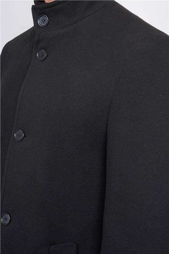 Kurpa 070 Siyah Erkek Kurpa Dik Yaka Kaşe Kaban